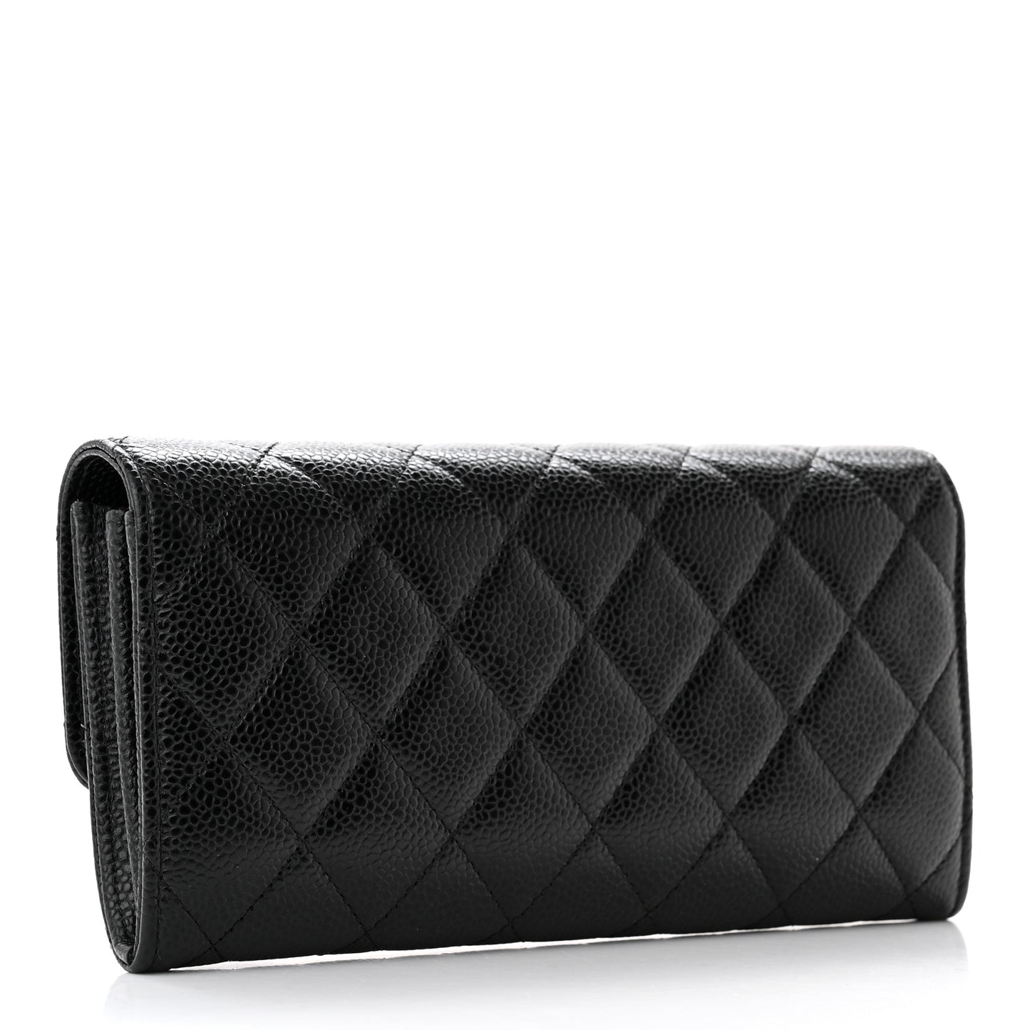 Caviar Quilted Large Gusset Flap Wallet Black