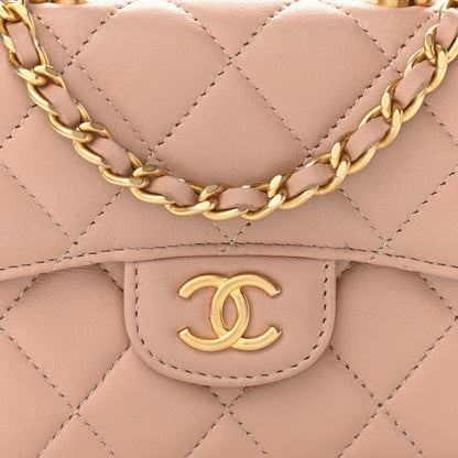 Chanel Lambskin Quilted Top Handle Flap Coin Purse With Chain Beige 11 of 11
