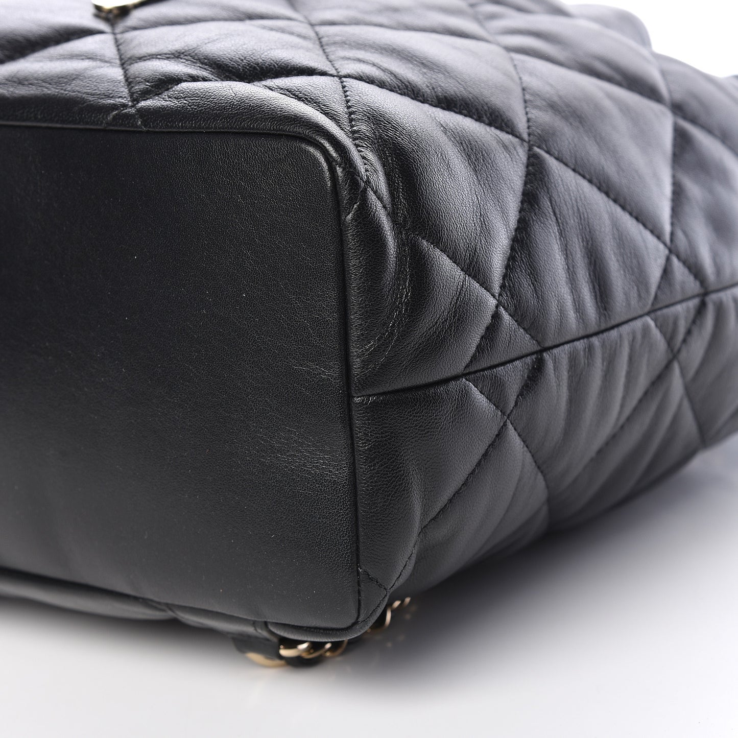 Lambskin Quilted Drawstring Backpack Black