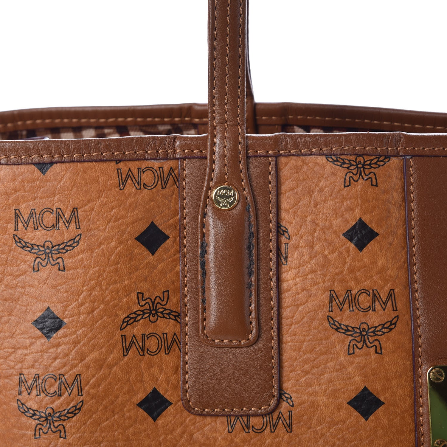 MCM Visetos Medium Liz Reversible Shopper Tote Cognac 12 of 27