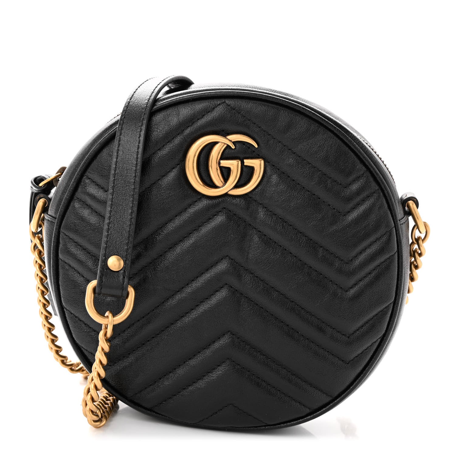 Gucci Azalea Calfskin Matelasse Heart Mini GG Marmont Round Shoulder Bag Black 1 of 11