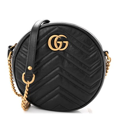 Gucci Azalea Calfskin Matelasse Heart Mini GG Marmont Round Shoulder Bag Black 1 of 11
