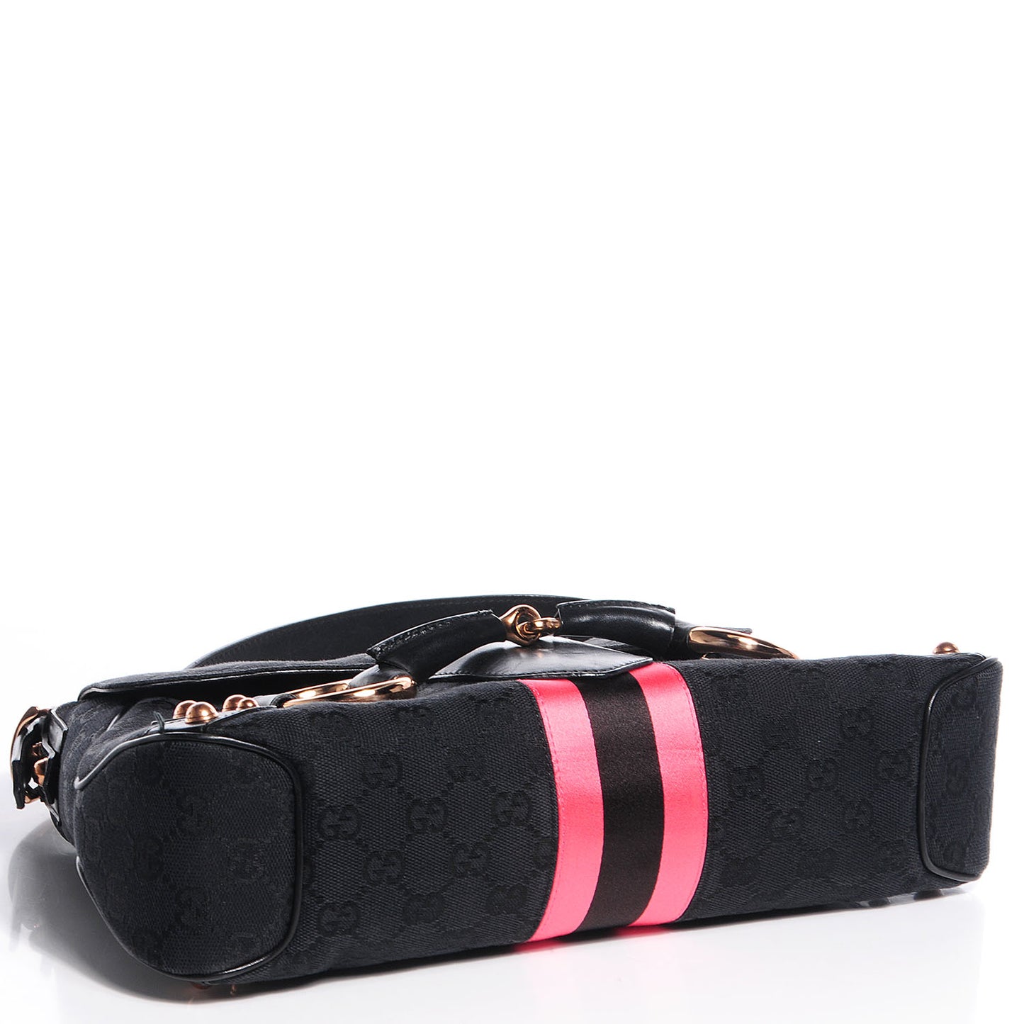Monogram Horsebit Web Flap Bag Black Pink