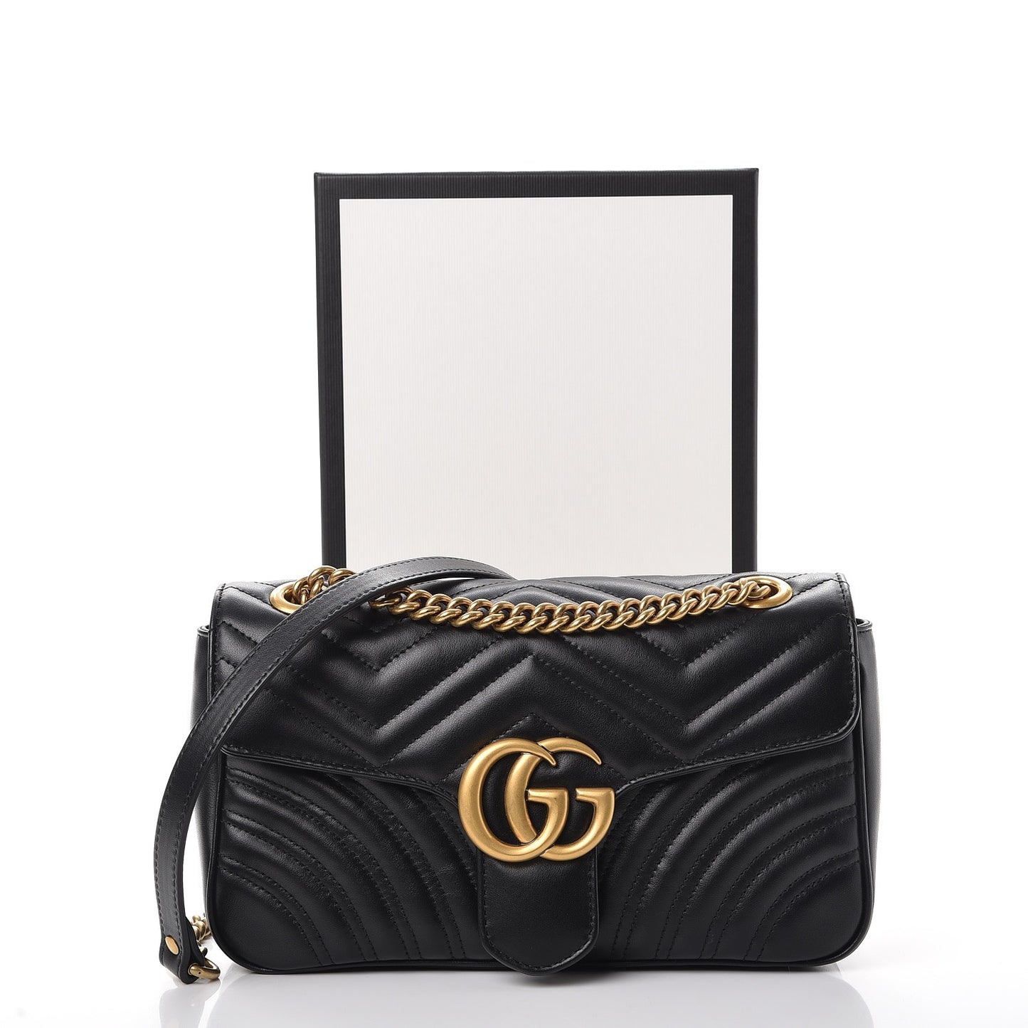 Calfskin Matelasse Small GG Marmont Shoulder Bag Black