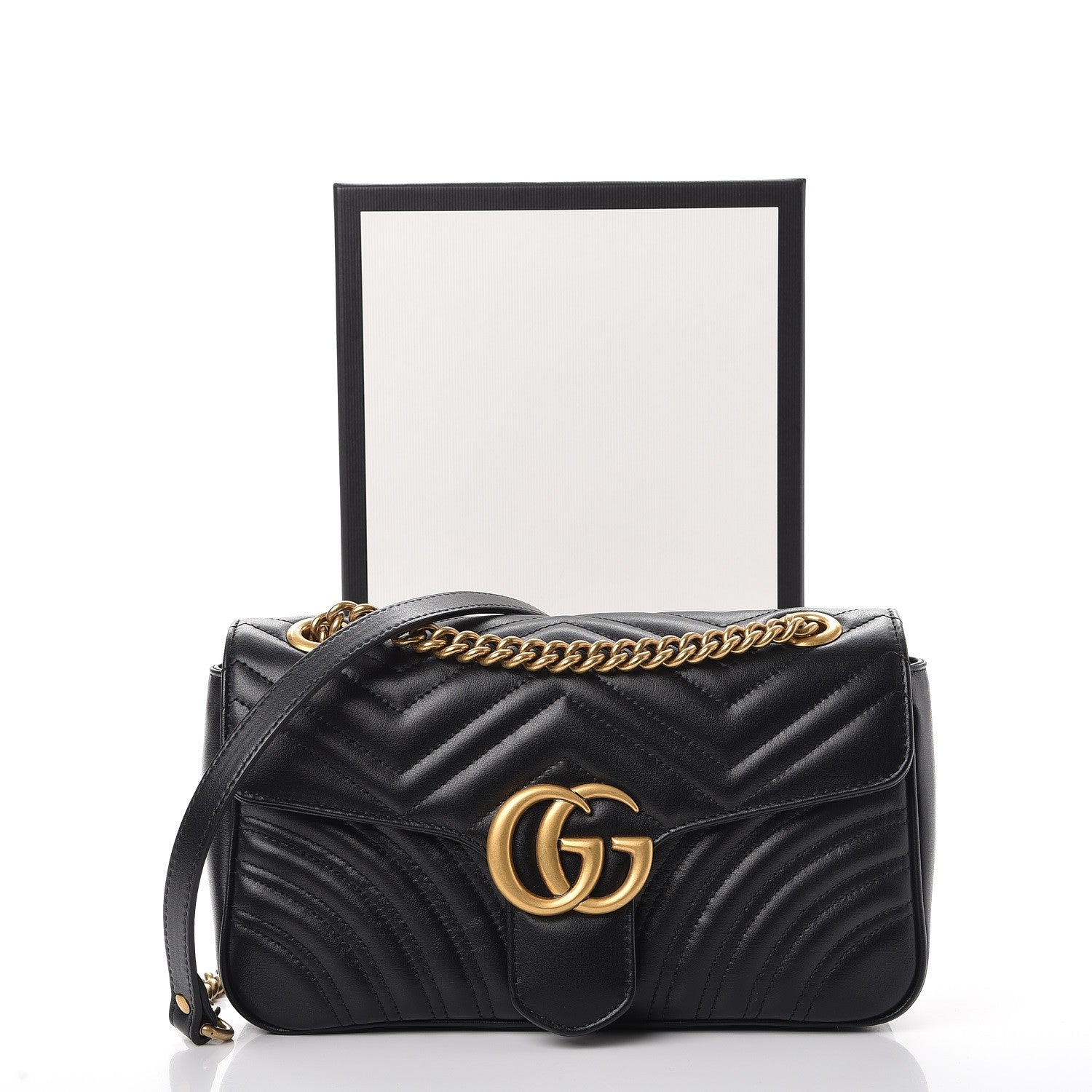 Gucci Calfskin Matelasse Small GG Marmont Shoulder Bag Black 9 of 9