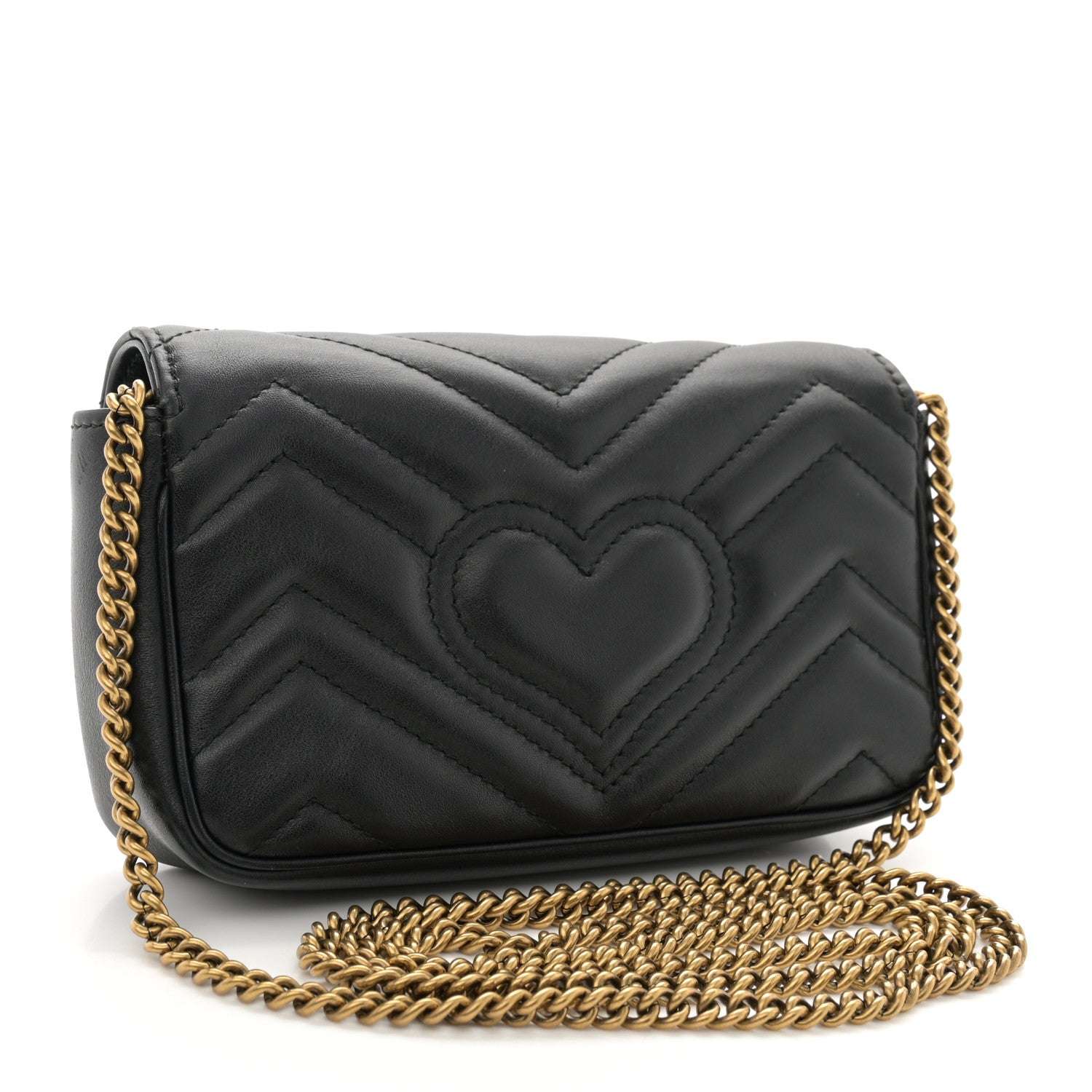 Gucci Calfskin Matelasse Super Mini GG Marmont Shoulder Bag Black 3 of 12