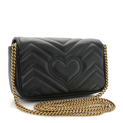 Gucci Calfskin Matelasse Super Mini GG Marmont Shoulder Bag Black 3 of 12