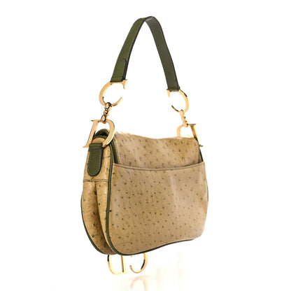 Christian Dior Ostrich Double Saddle Bag Beige Green 3 of 13
