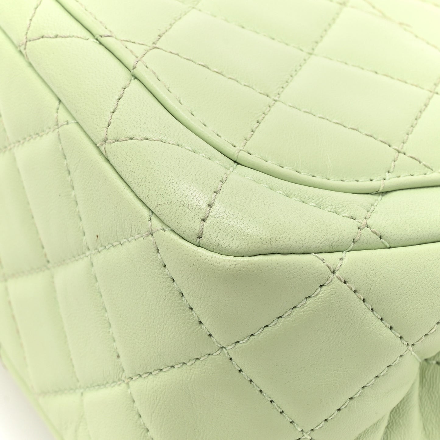Lambskin Quilted Mini Pearl Crush Flap Light Green