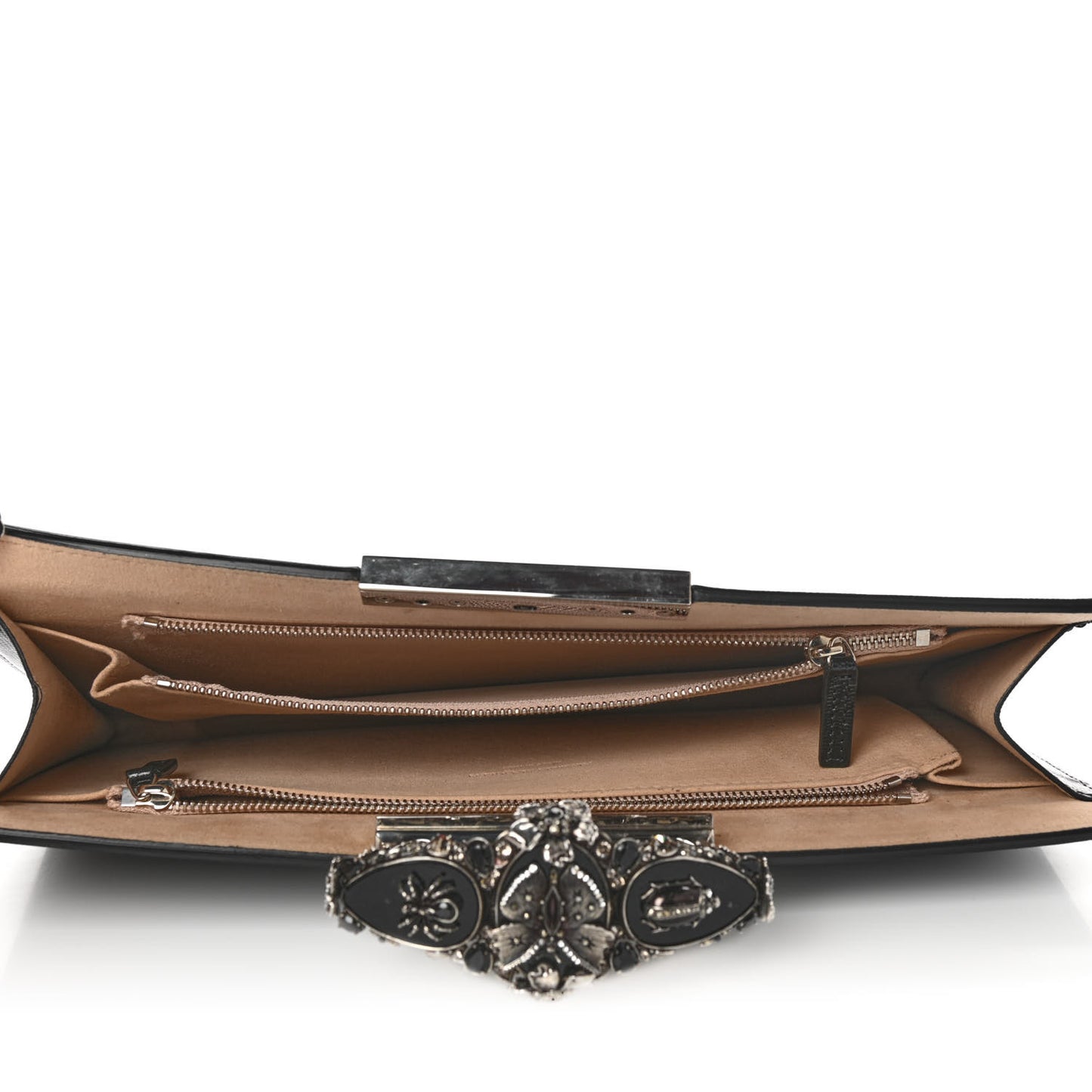 Calfskin Lizard Embossed Knuckle Flat Clutch Black