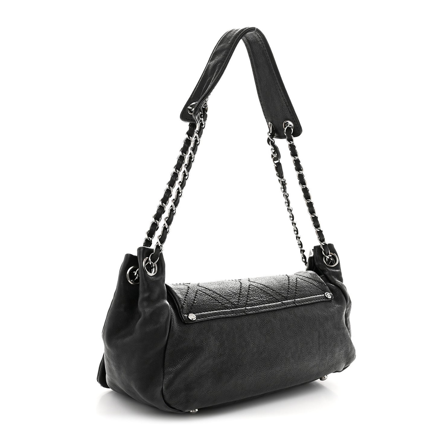 Calfskin Diamond Stitch Accordion Flap Black