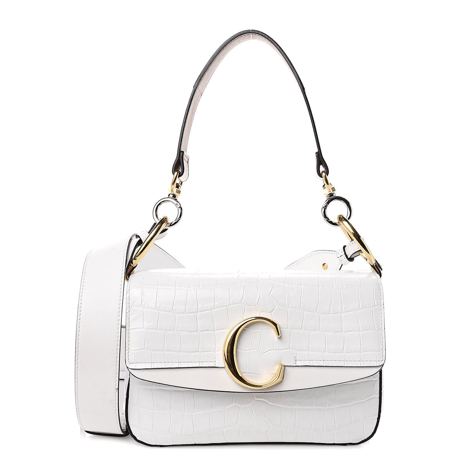 Chloe Calfskin Crocodile Embossed Small C Double Carry Brilliant White 1 of 12