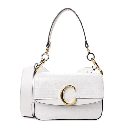 Chloe Calfskin Crocodile Embossed Small C Double Carry Brilliant White 1 of 12