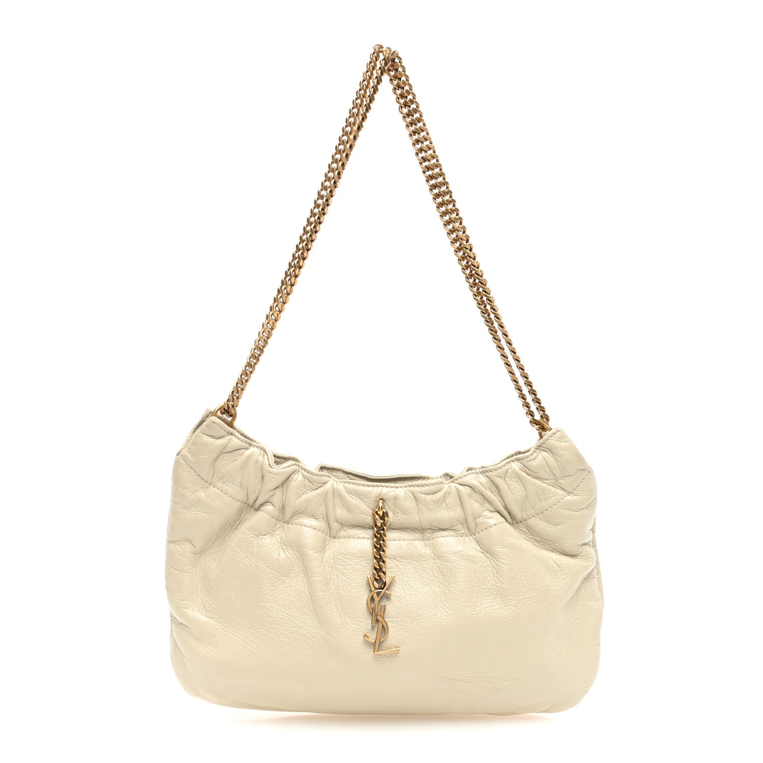 Saint Laurent Calfskin Pac Pac Ruched Hobo Winter White 1 of 10