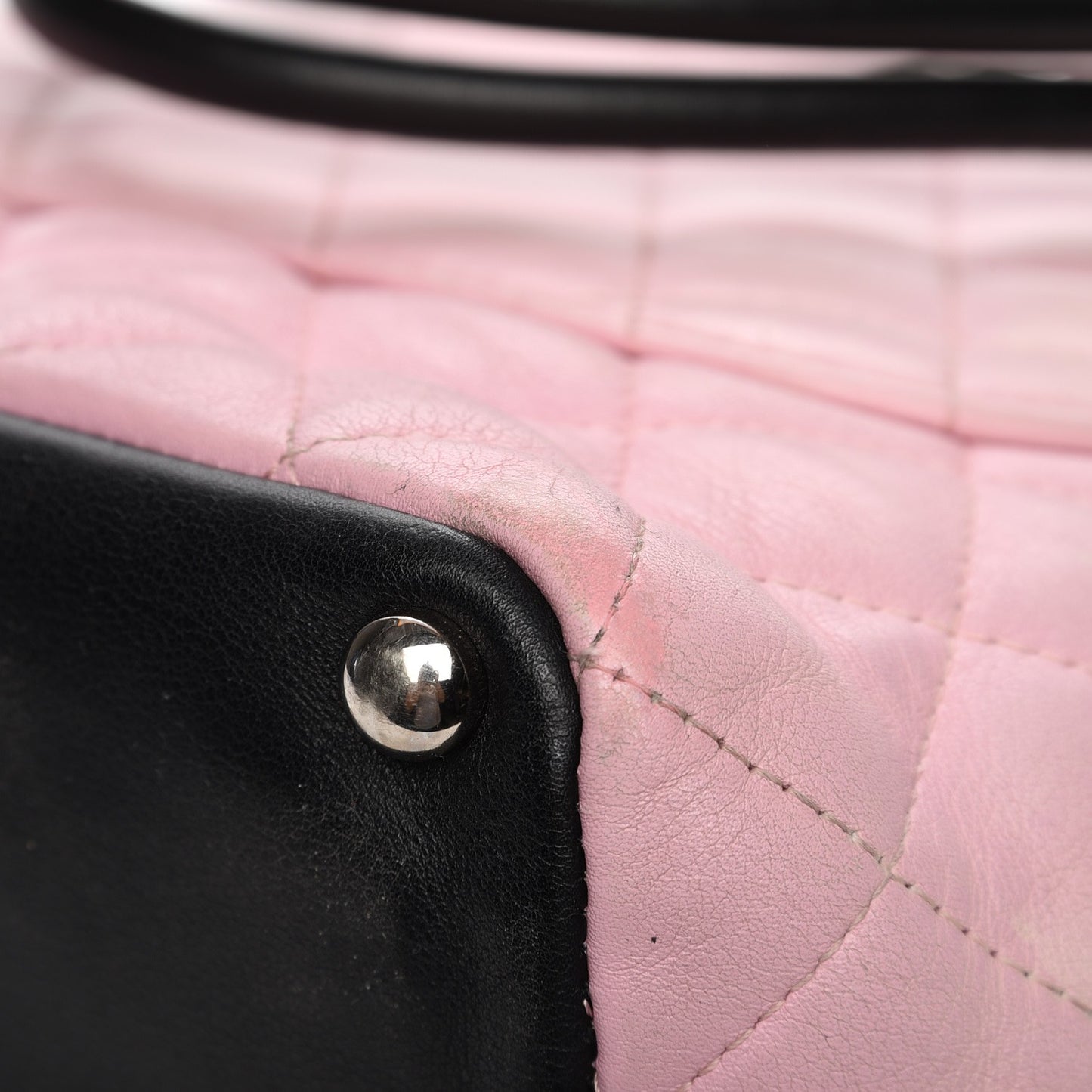 Calfskin Quilted Medium Cambon Tote Pink Black