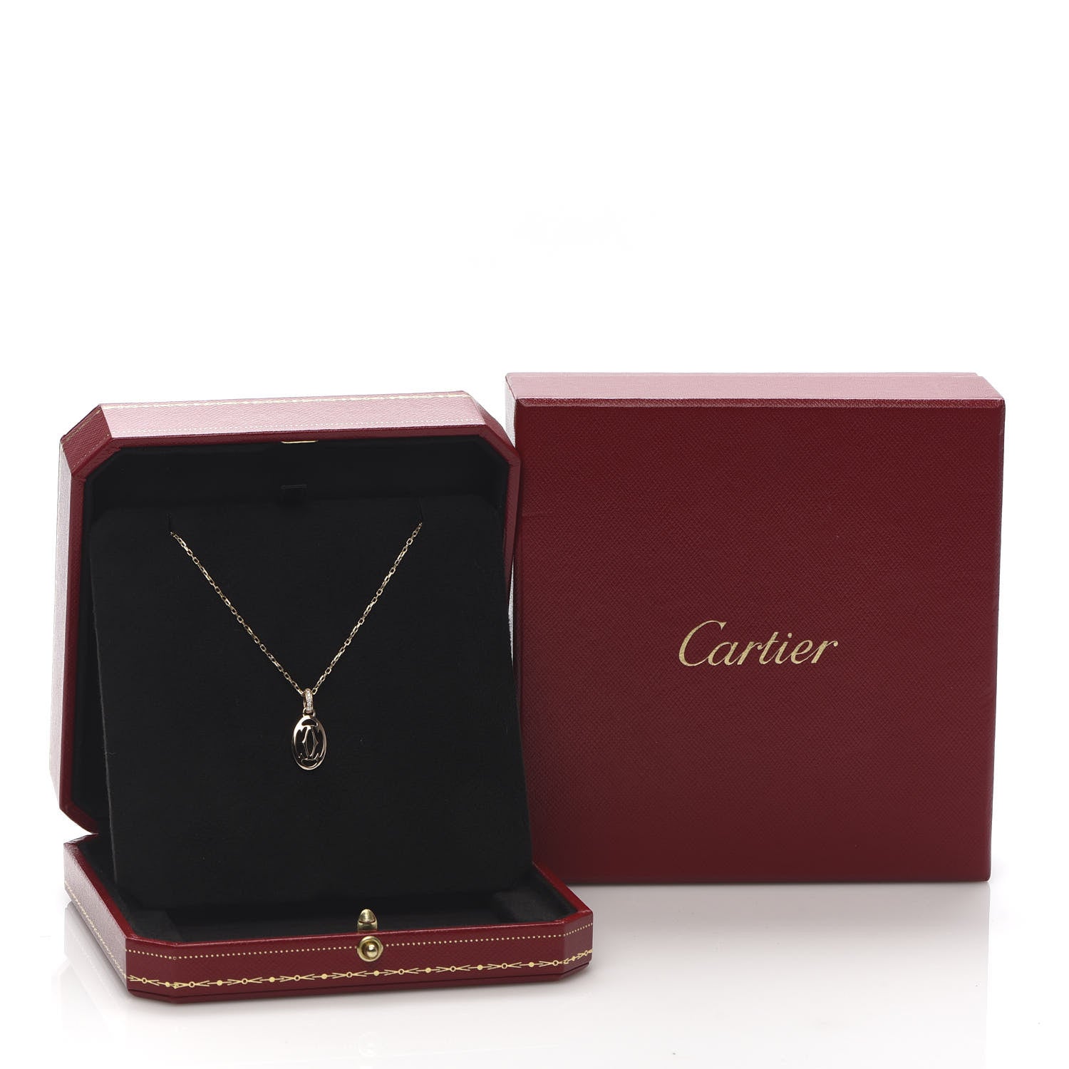 Cartier 18K Pink Gold Diamond Logo Pendant Necklace 7 of 7