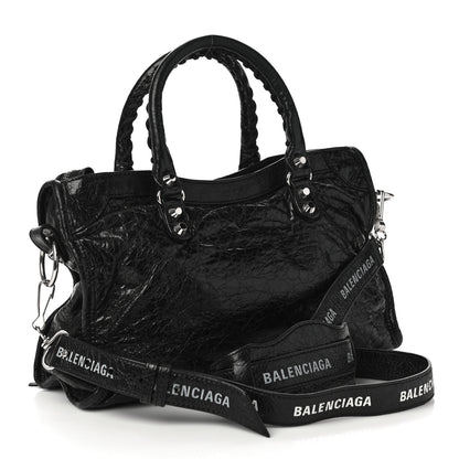 Balenciaga Agneau Classic Silver Hardware S City Logo Strap Black White 3 of 9