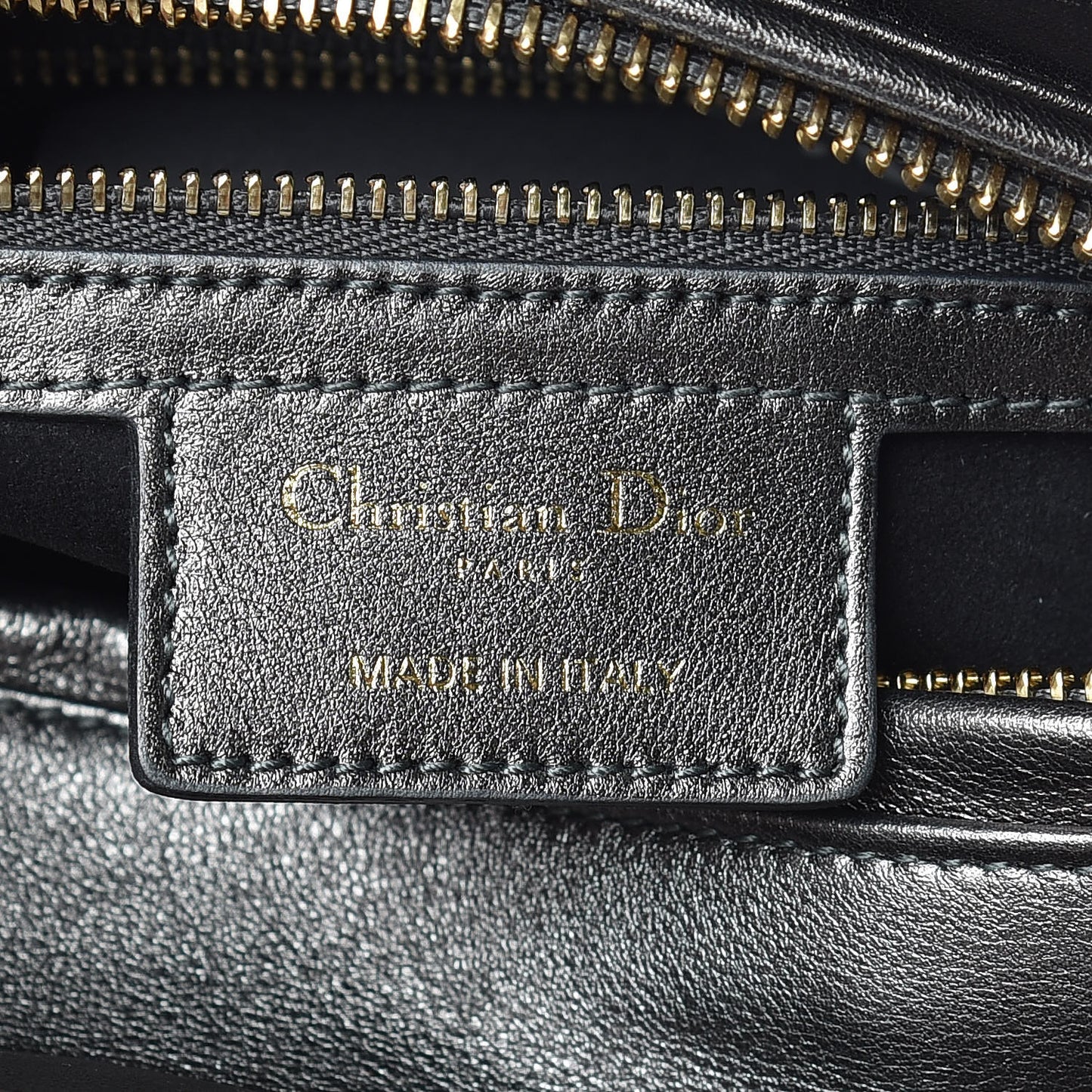 Metallic Calfskin Cannage Medium Lady Dior Gunmetal Grey