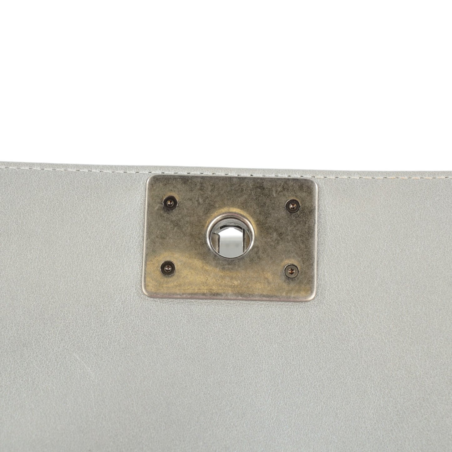 Metallic Calfskin Quilted Medium Boy Flap Silver