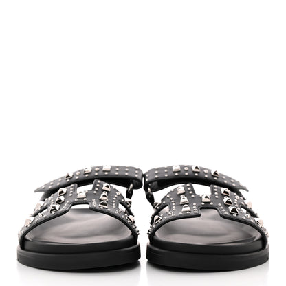 Hermes Calfskin Studded Womens Chypre Sandals 39.5 Black 2 of 8
