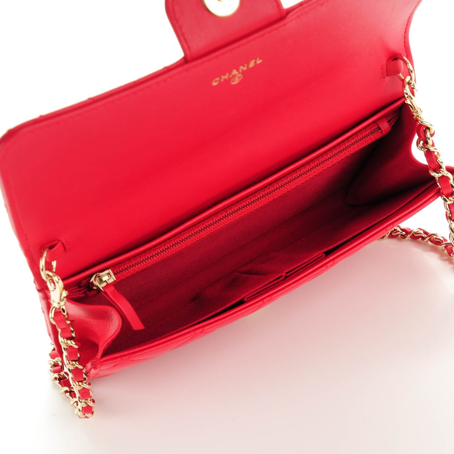 Chanel Lambskin Quilted Wallet on Removable Chain Dark Pink 5 of 8