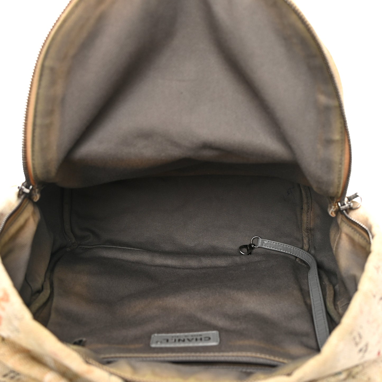Graffiti Printed Canvas Medium Backpack Beige
