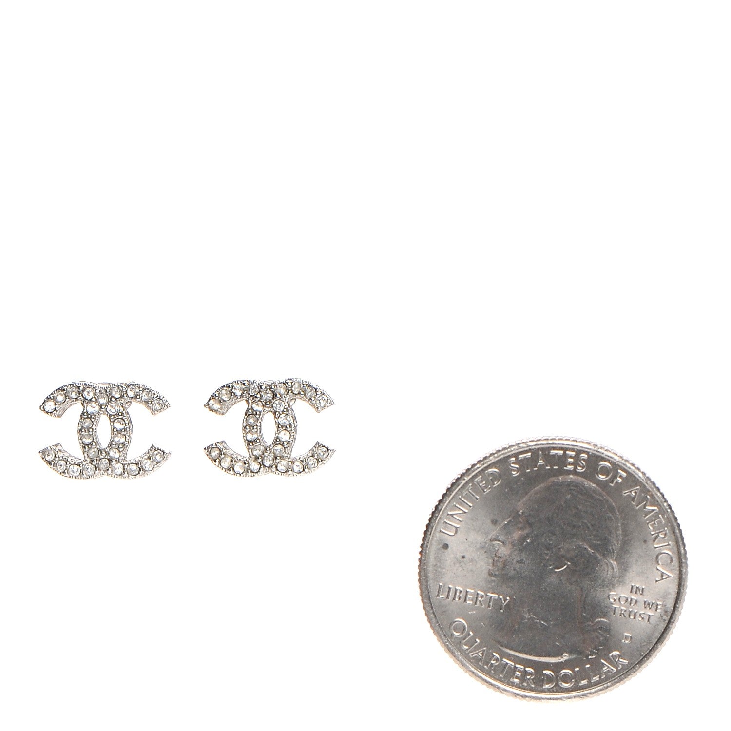 Chanel Crystal Timeless CC Earrings Silver 2 of 6