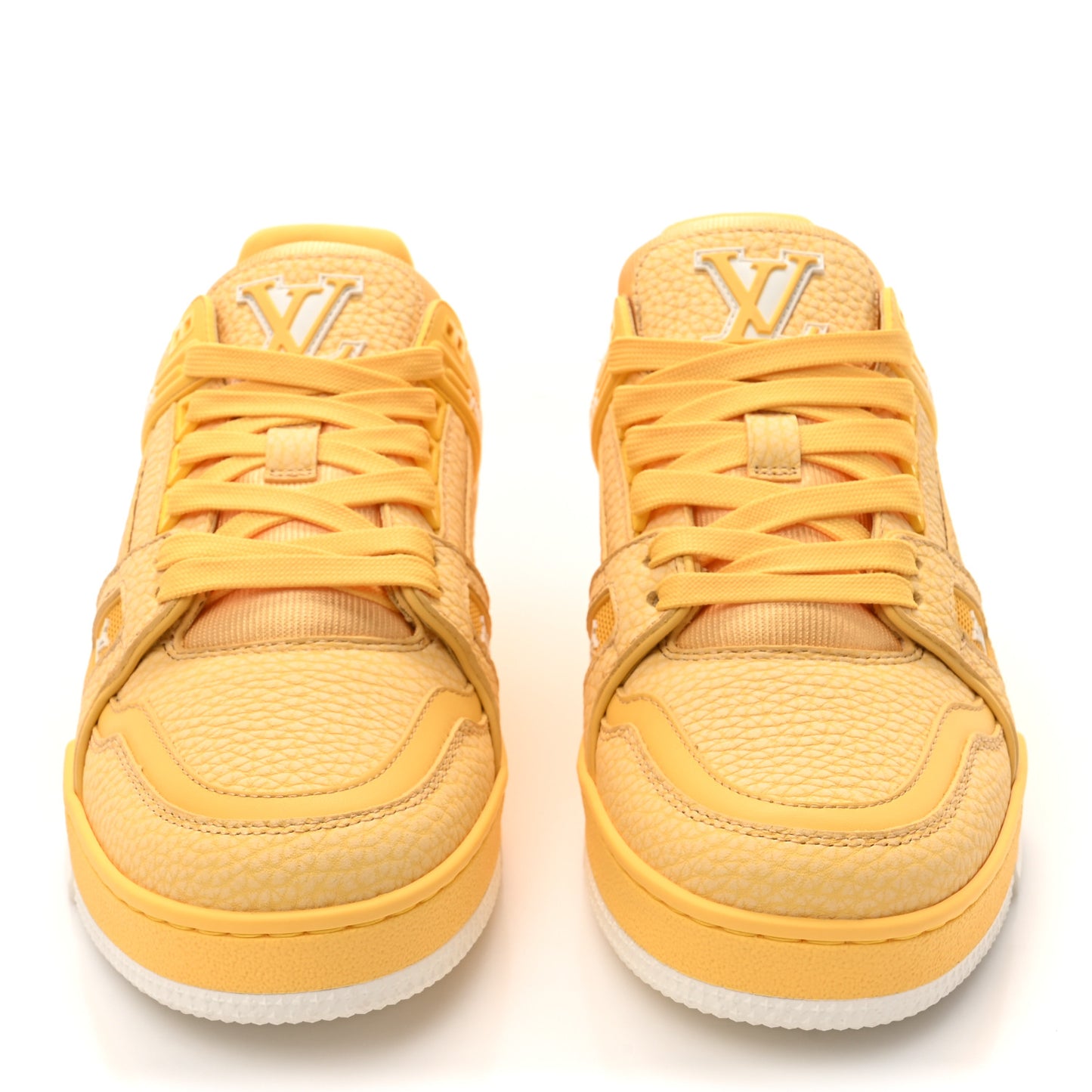 Grained Calfskin Womens LV Trainer Sneakers 39 Yellow