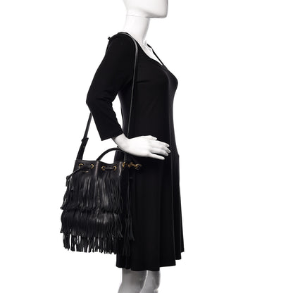 Saint Laurent Calfskin Small Emmanuelle Fringe Bucket Bag Black 2 of 10