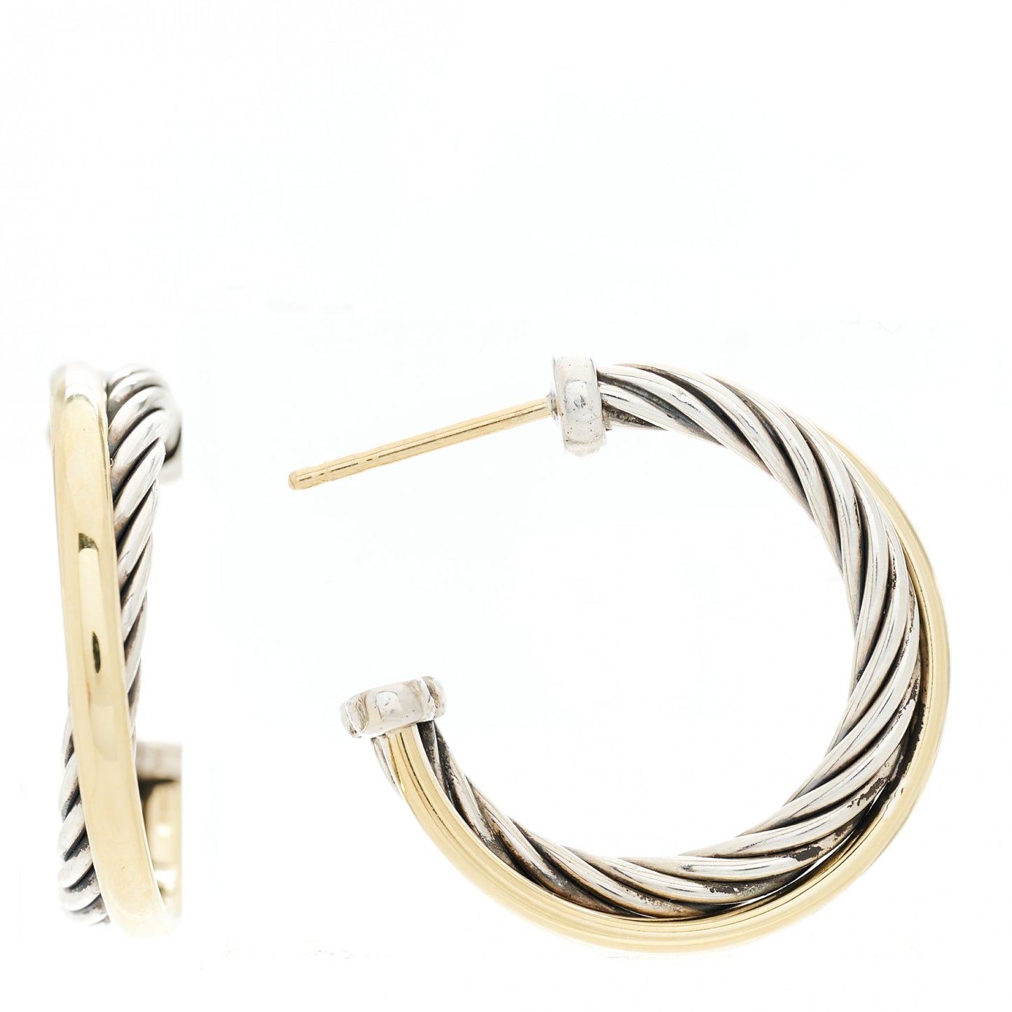 Sterling Silver 18K Yellow Gold 23mm Crossover Cable Hoop Earrings