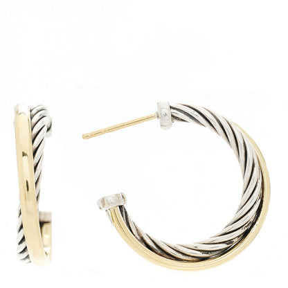 David Yurman Sterling Silver 18K Yellow Gold 23mm Crossover Cable Hoop Earrings 1 of 4