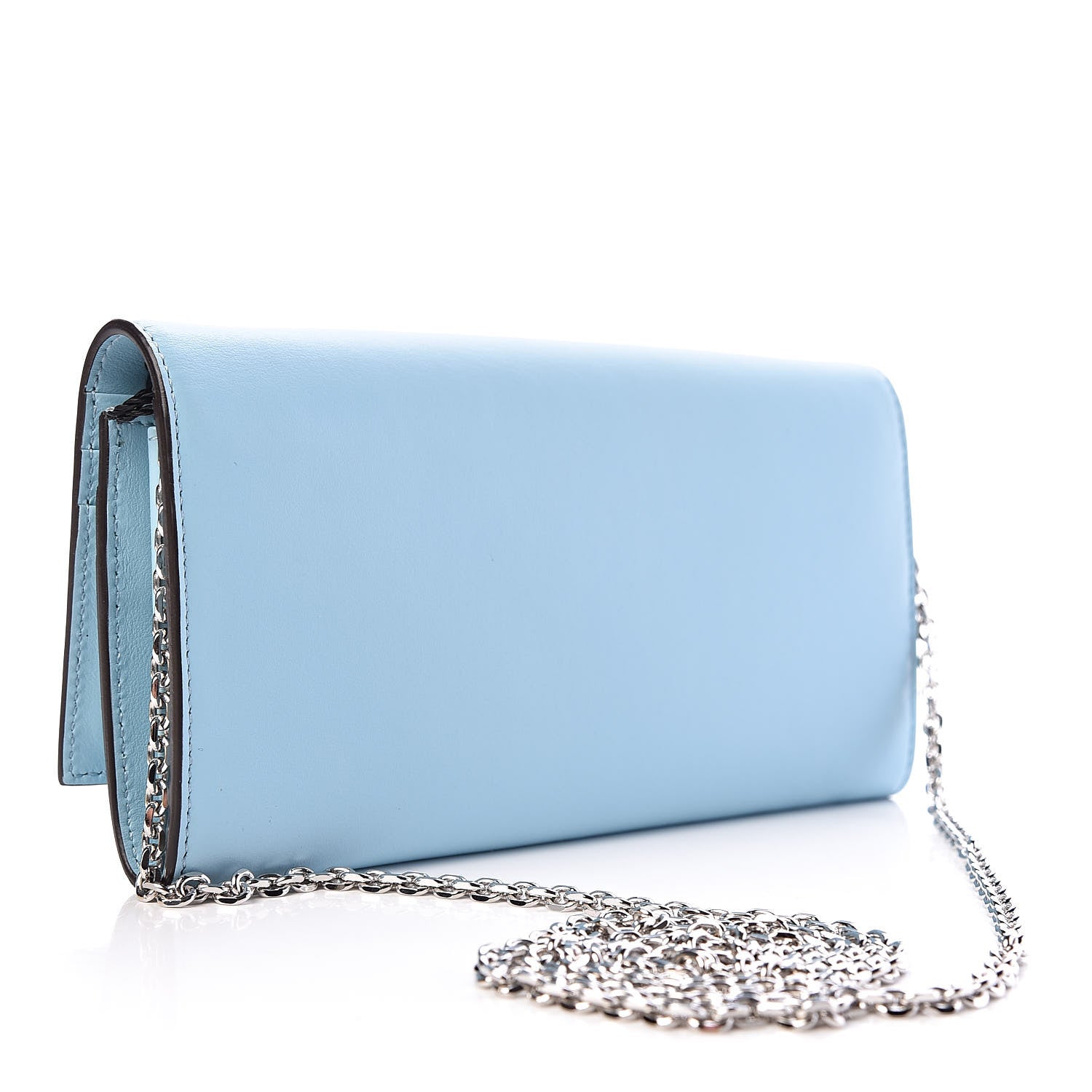 Fendi Vitello Century Lucido Hypnoteyes Studded Continental Wallet on Chain Turchese Pallido White Multicolor 3 of 10