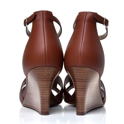 Hermes Calfskin Legend Wedge Sandals 40.5 Gold 7 of 12