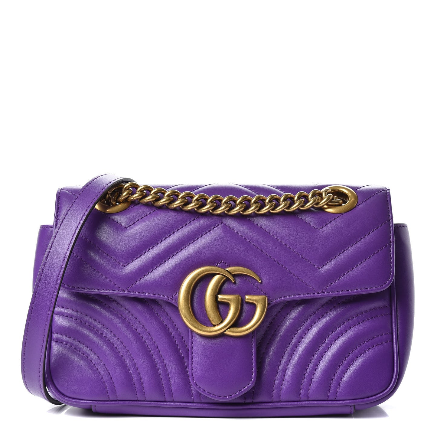 Calfskin Matelasse Mini GG Marmont Shoulder Bag Shine Purple
