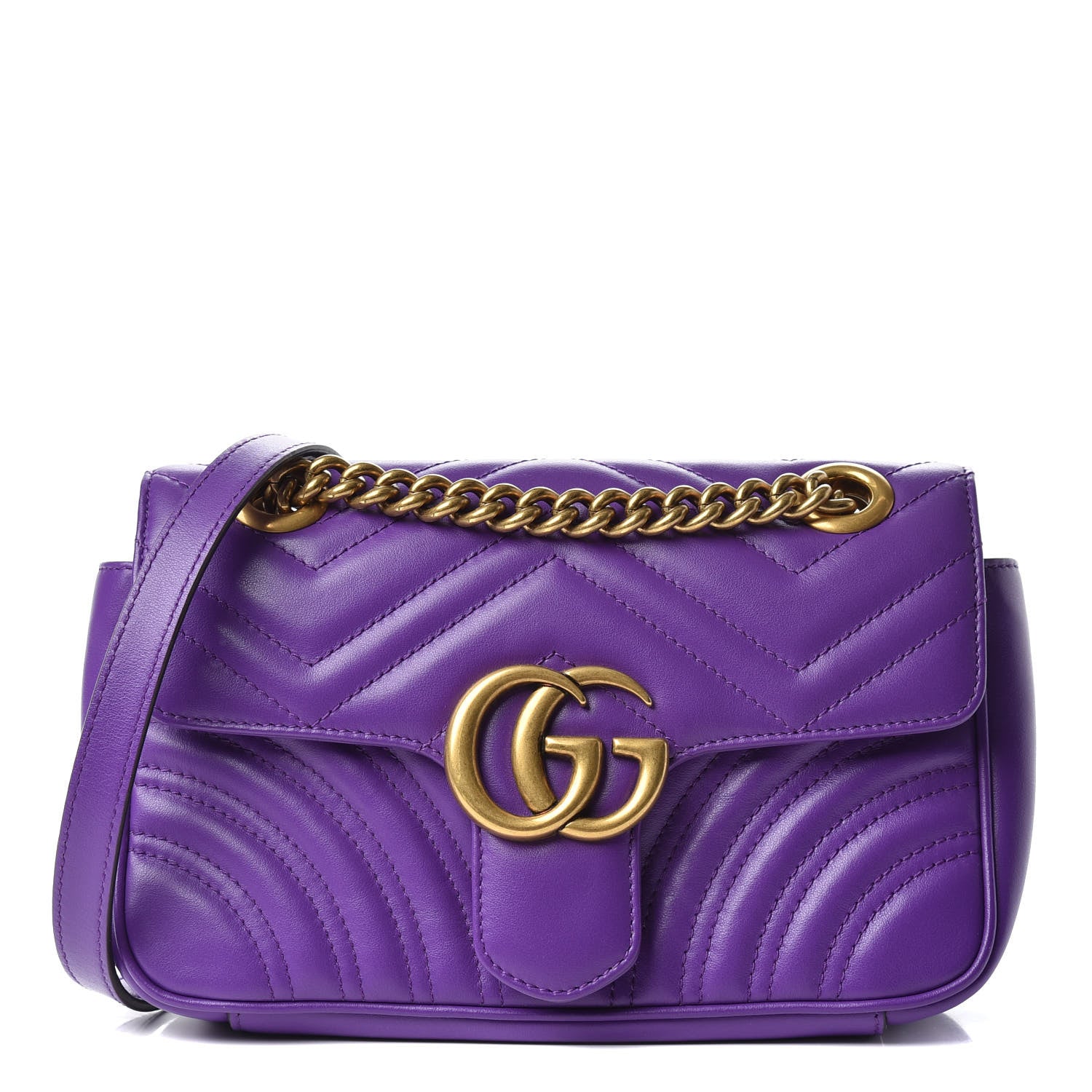 Gucci Calfskin Matelasse Mini GG Marmont Shoulder Bag Shine Purple 1 of 10