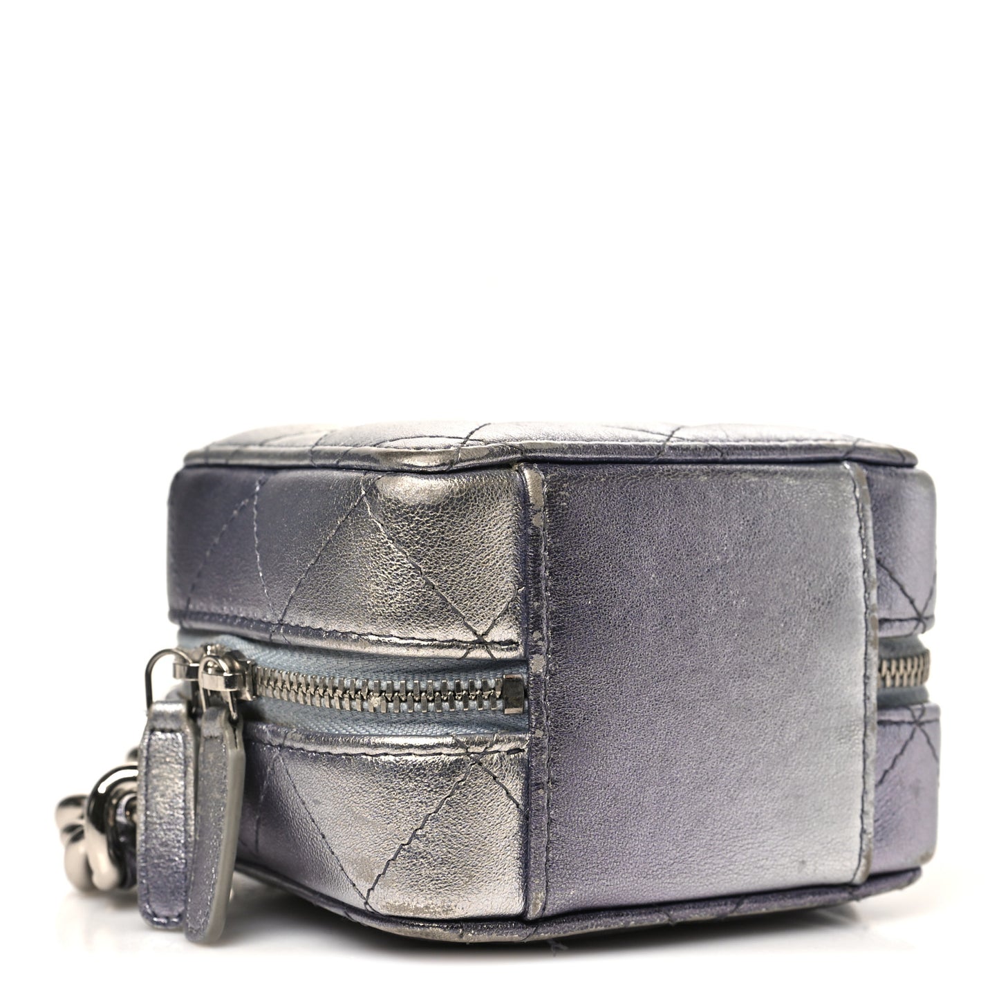 Gradient Metallic Lambskin Quilted Like A Wallet Clutch With Chain Silver Purple