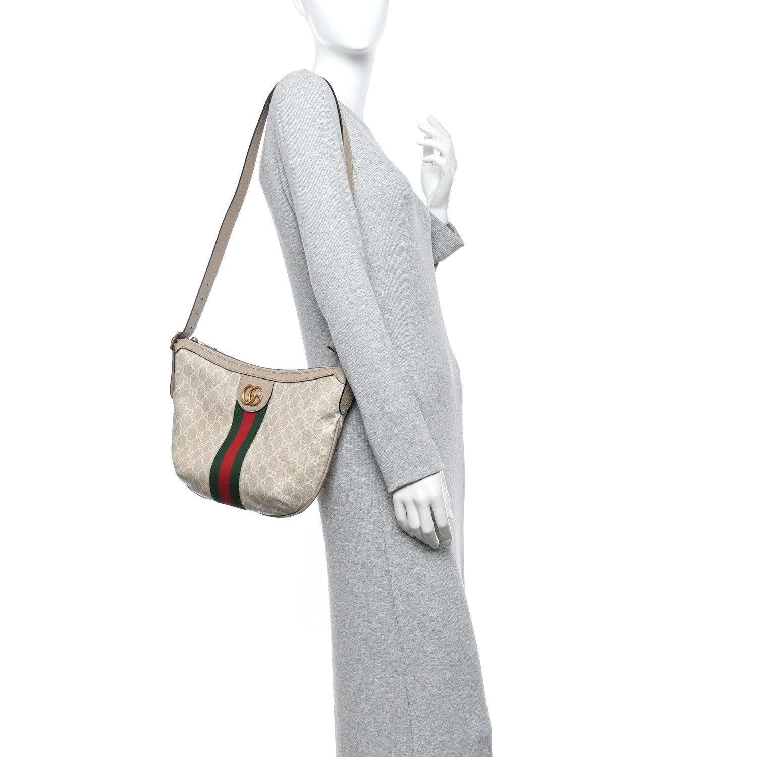 Gucci GG Supreme Monogram Textured Dollar Calfskin Web Small Ophidia Half Moon Hobo Beige Mystic White Oatmeal 3 of 21