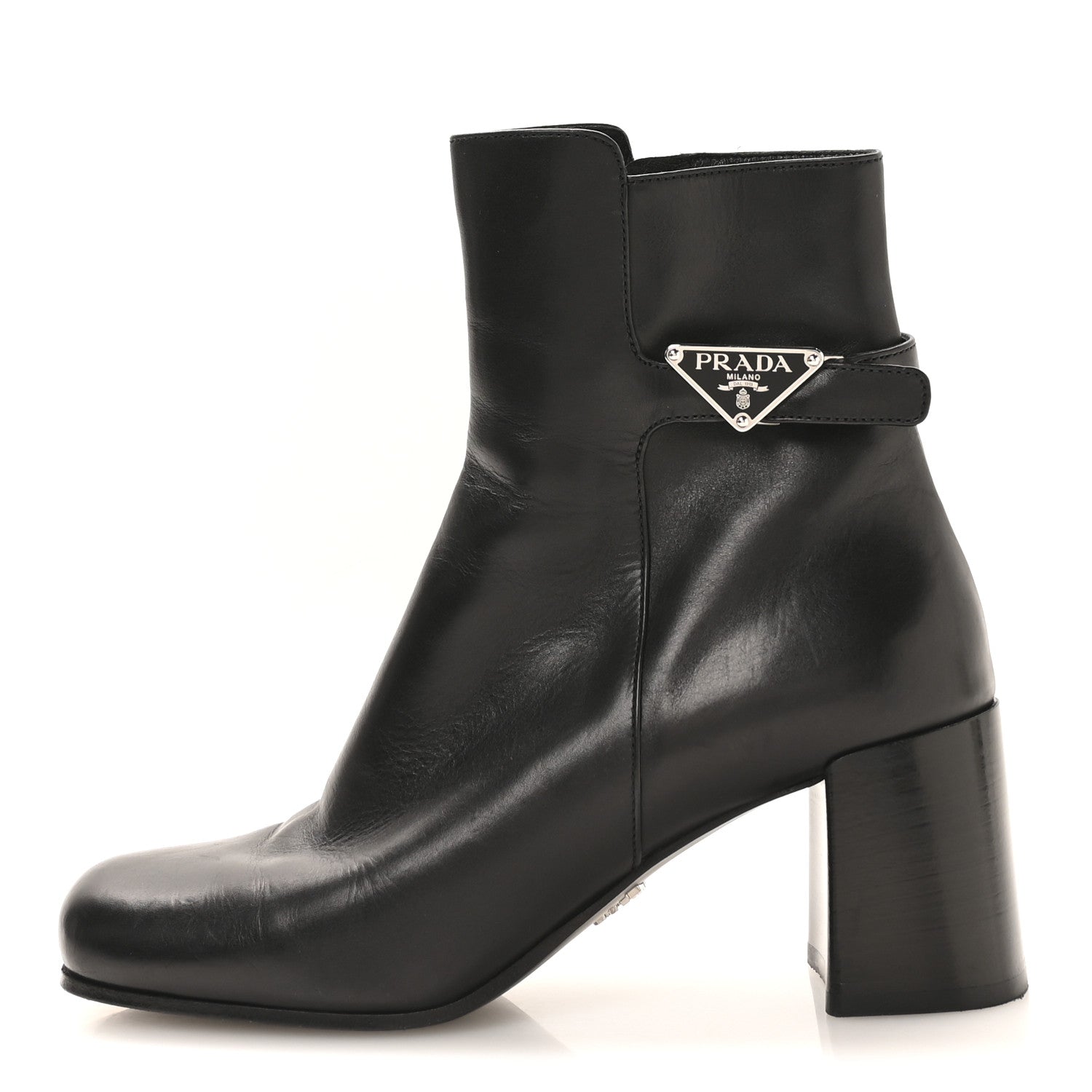 Prada Vitello Triangle Logo Ankle Boots 38 Black 1 of 7