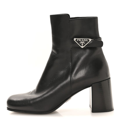 Prada Vitello Triangle Logo Ankle Boots 38 Black 1 of 7