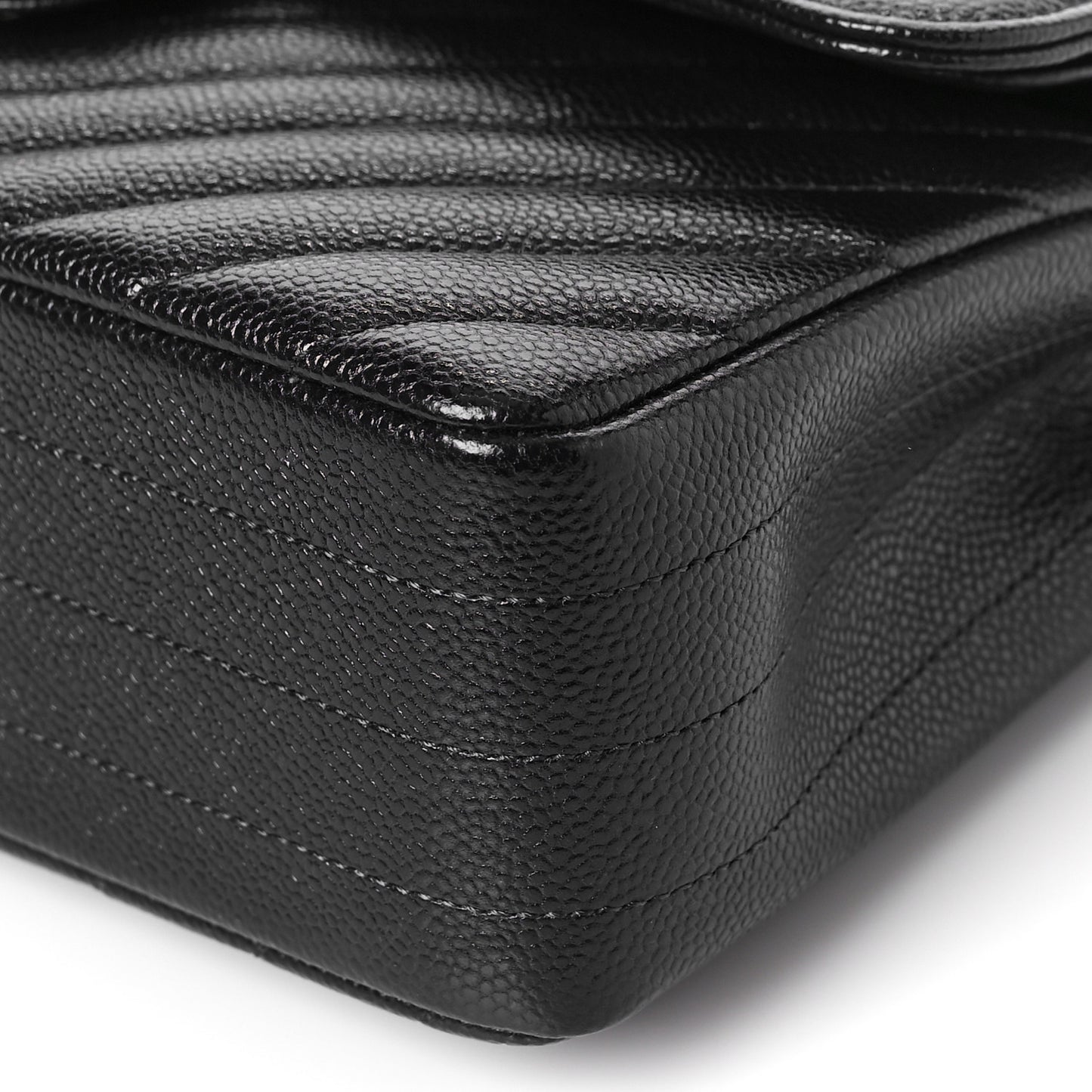 Caviar Chevron Quilted Small Double Flap Navy Blue