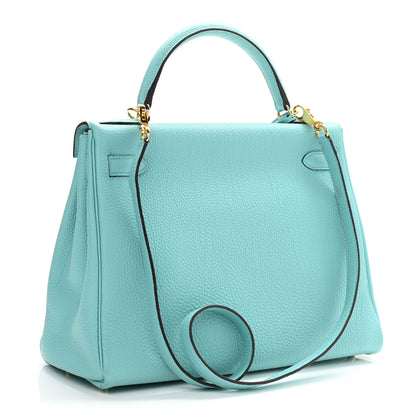 Hermes Togo Kelly Retourne 32 Bleu Atoll 3 of 15