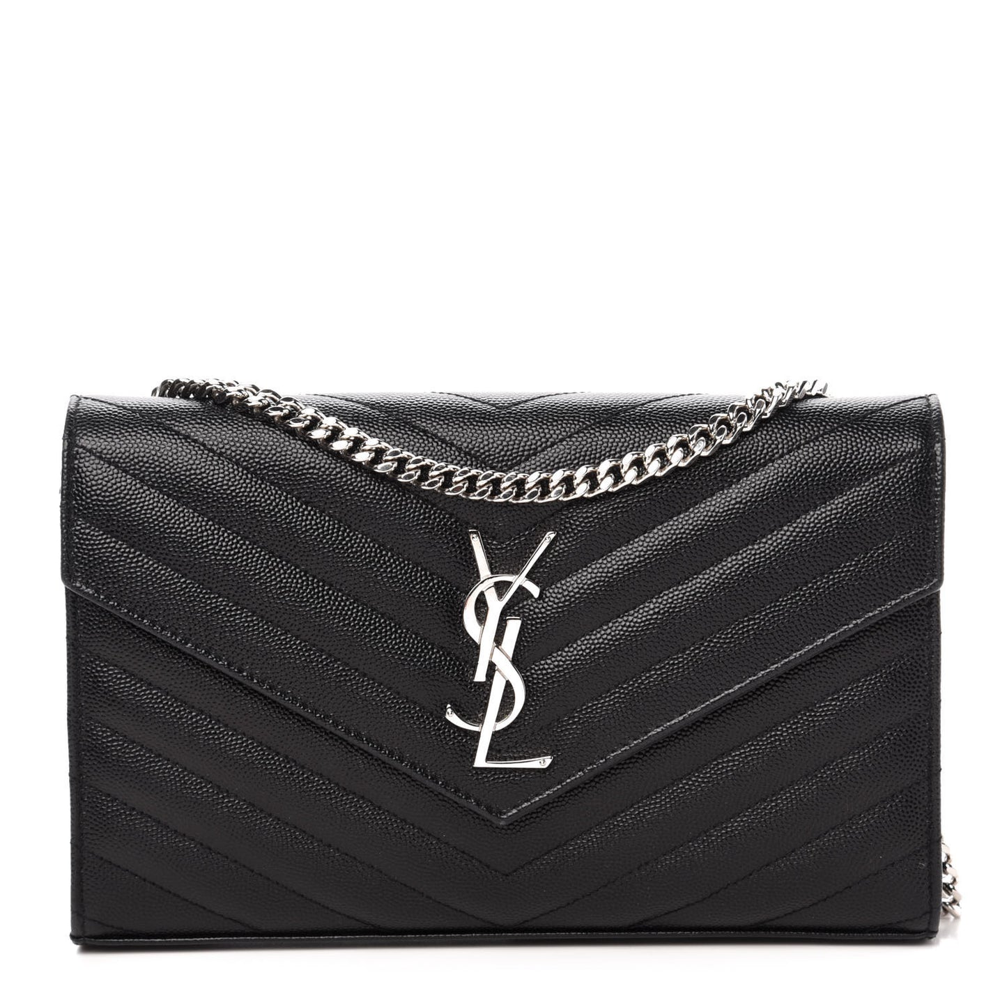 Grain De Poudre Matelasse Chevron Monogram Chain Wallet Black