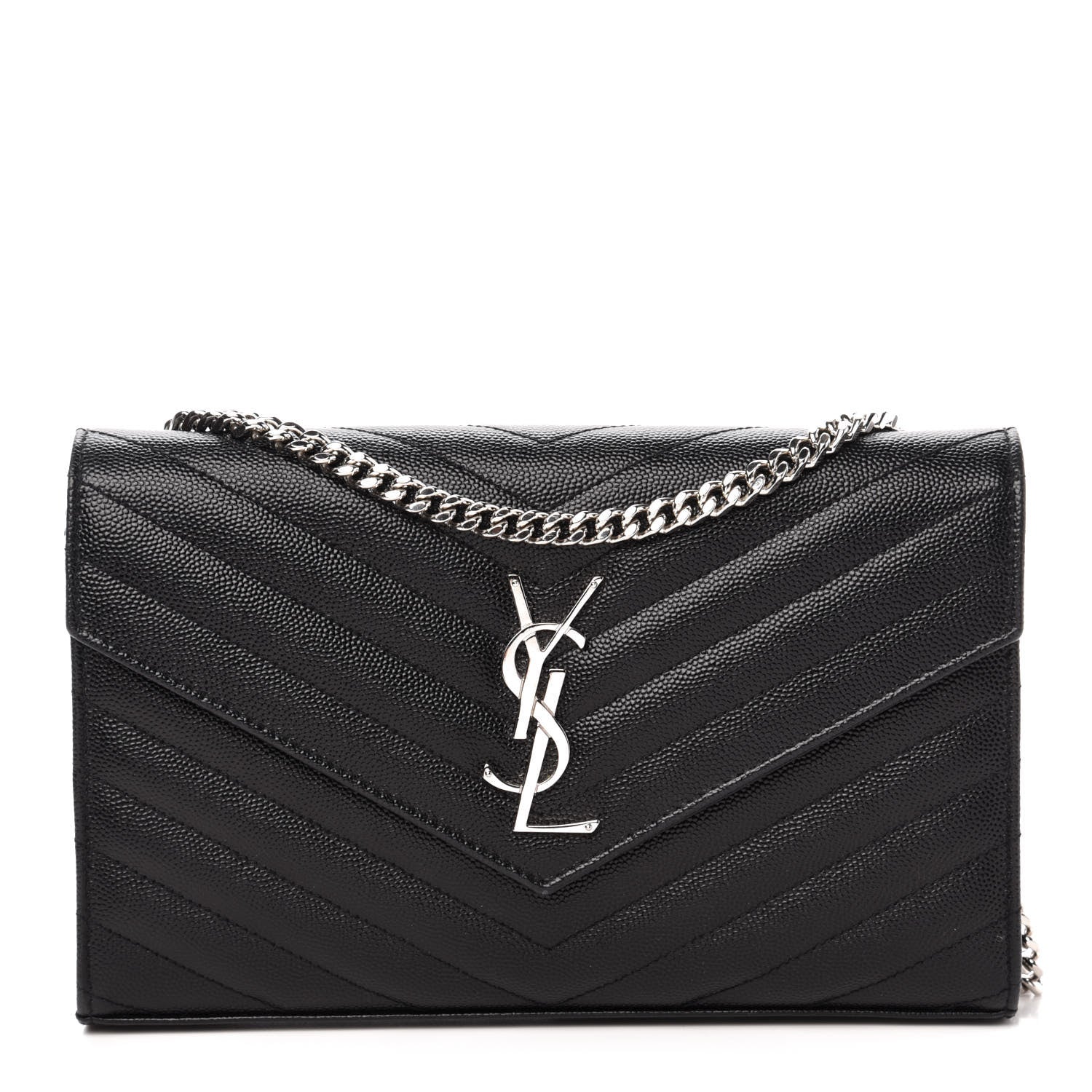 Saint Laurent Grain De Poudre Matelasse Chevron Monogram Chain Wallet Black 1 of 10