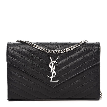 Saint Laurent Grain De Poudre Matelasse Chevron Monogram Chain Wallet Black 1 of 10