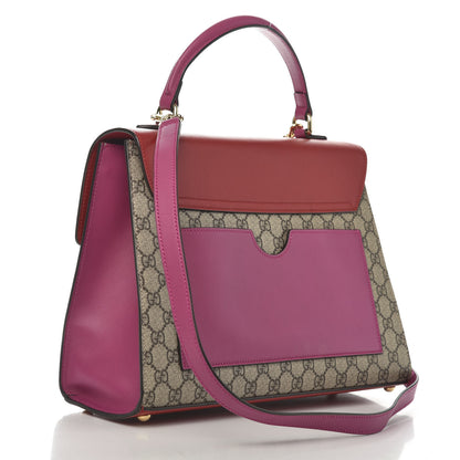Gucci GG Supreme Monogram Calfskin Medium Padlock Top Handle Bag Beige Hibiscus Red New Rosette 3 of 13