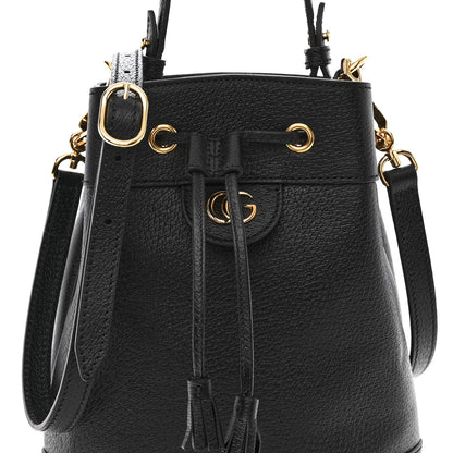 Gucci Glazed Textured Calfskin Web Small Ophidia Bucket Bag Black 8 of 11