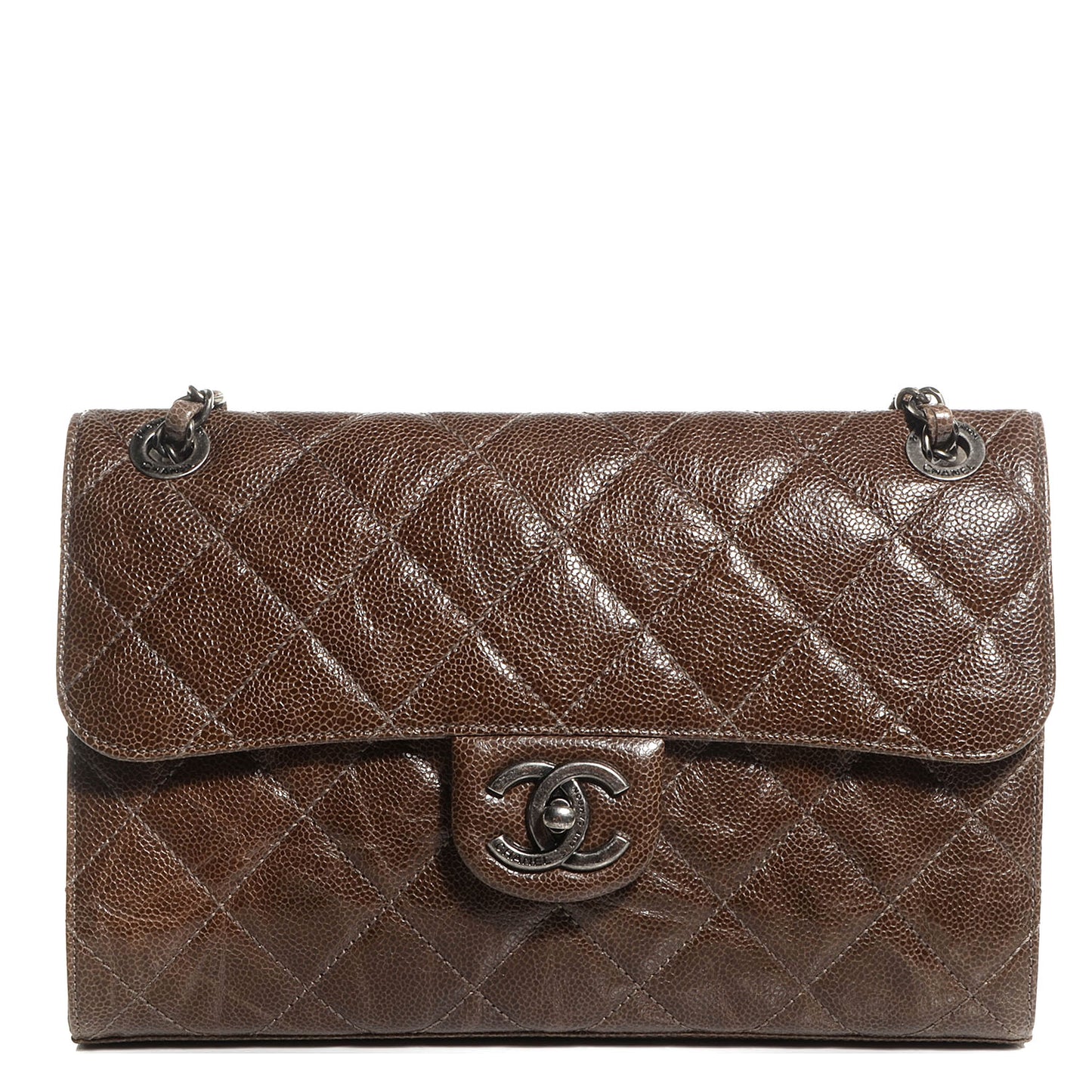 Crumpled Grained Calfskin Medium CC Crave Flap Brown