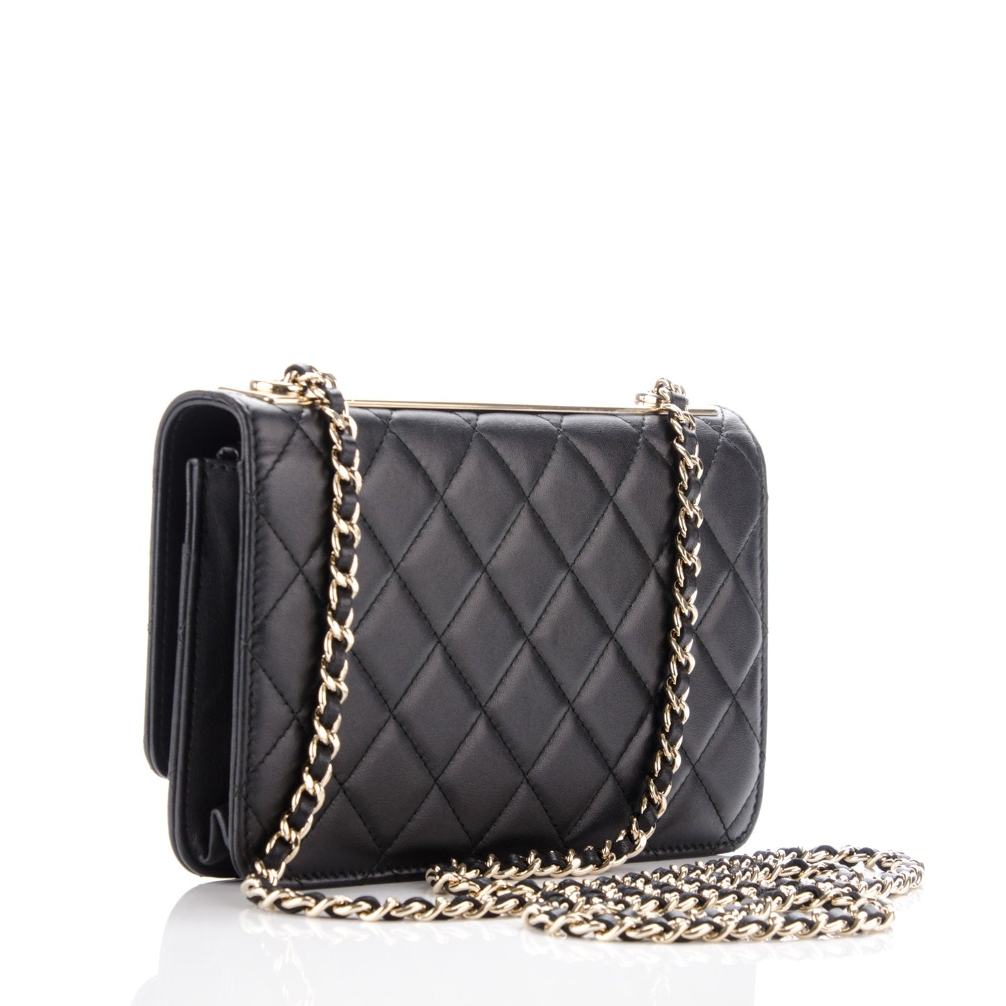 Lambskin Quilted Trendy CC Wallet On Chain WOC Black