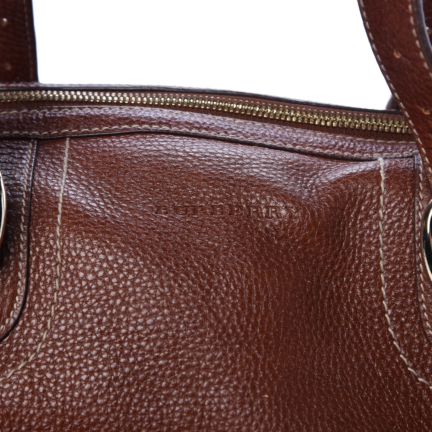 Grained Calfskin Satchel Brown