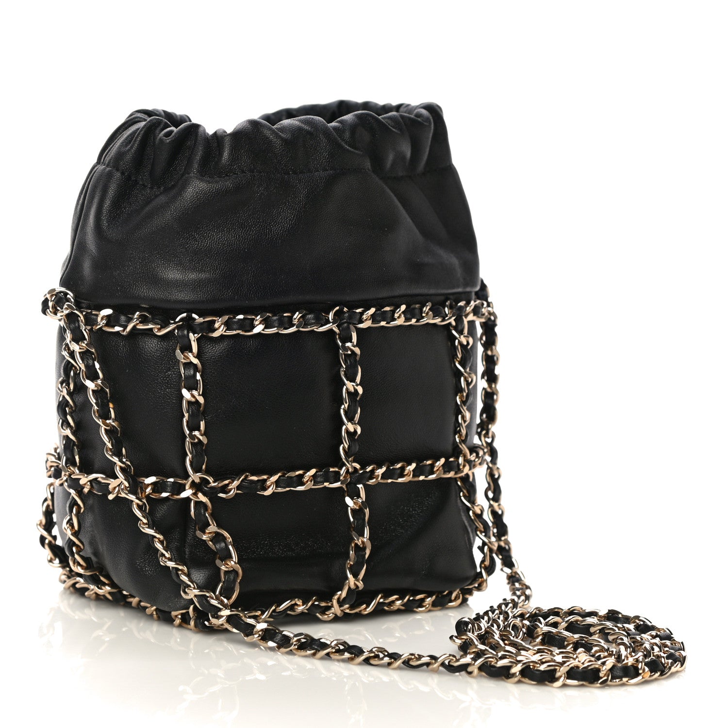 Chanel Lambskin Bucket Chain Drawstring Bag Black 3 of 10